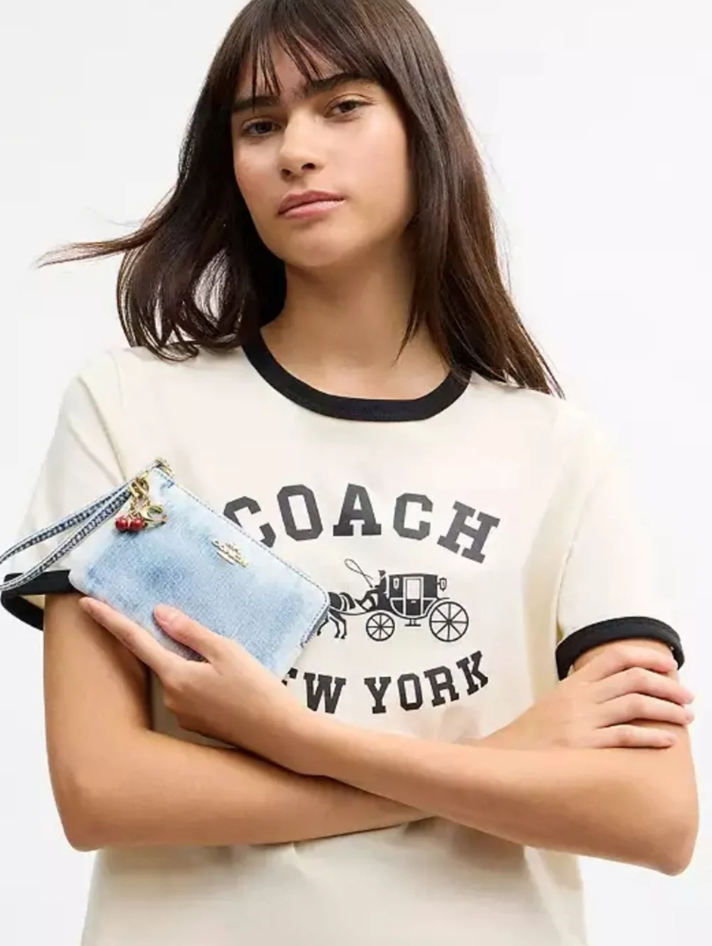 Coach Corner Zip Wristlet in Loved Denim with Charms